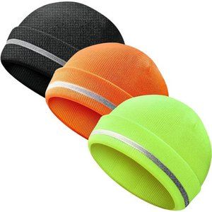 Reflective Knit Hat Safety Beanies Adult High Visibility Beanie Neon Winter Cap